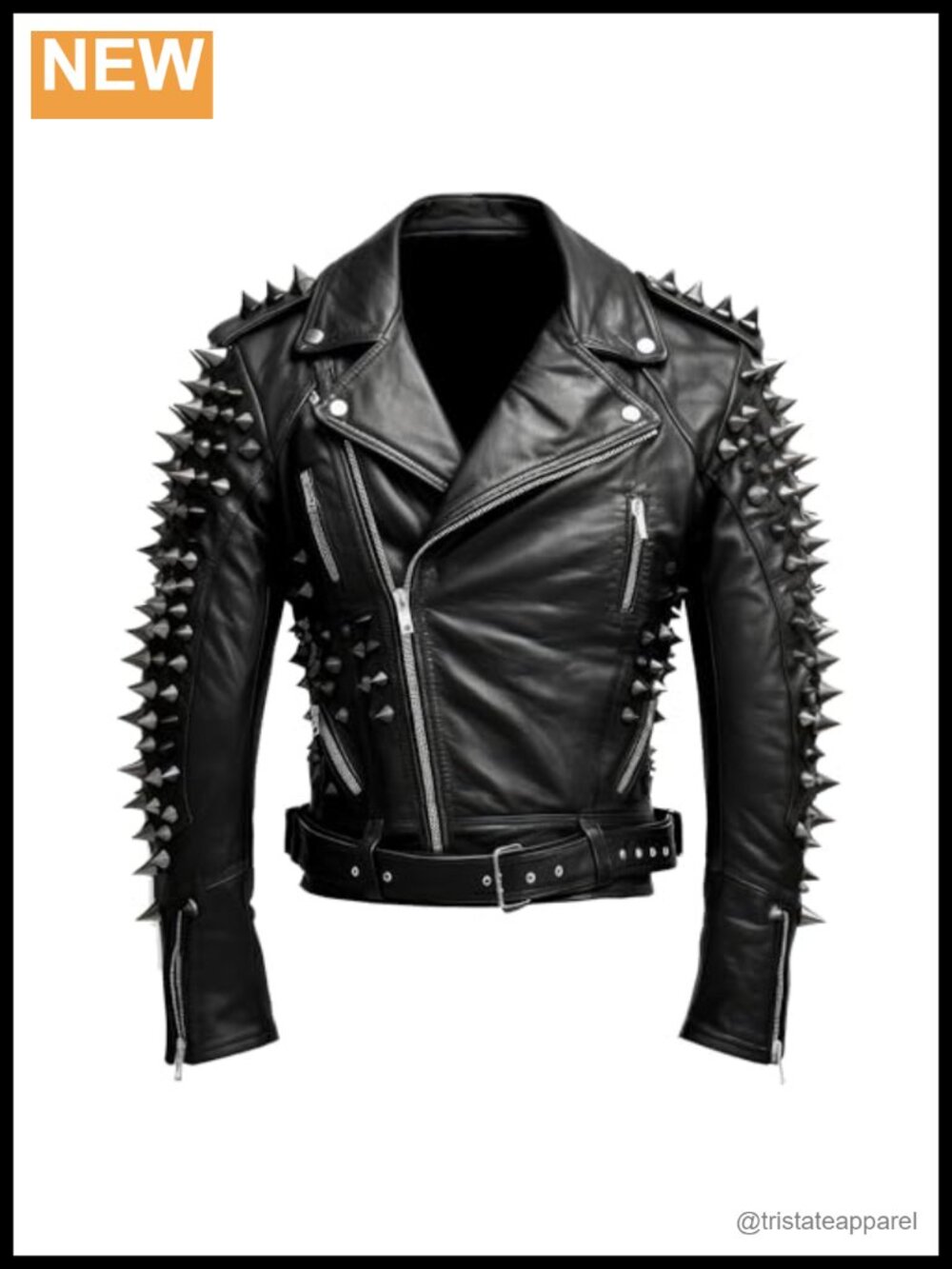 Mens Motorcycle Biker Jacket Genuine Leather Punk Rock Spikes Studded Zipper